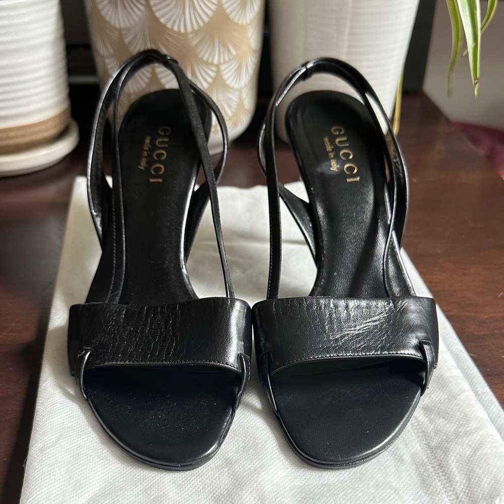 Gucci Black Leather Slingback Heels 7